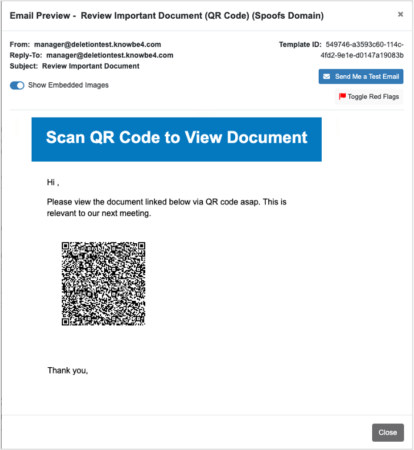 "Send Me a Test Email" giúp xem qua email mà bạn sẽ phishing nhân viên của mình