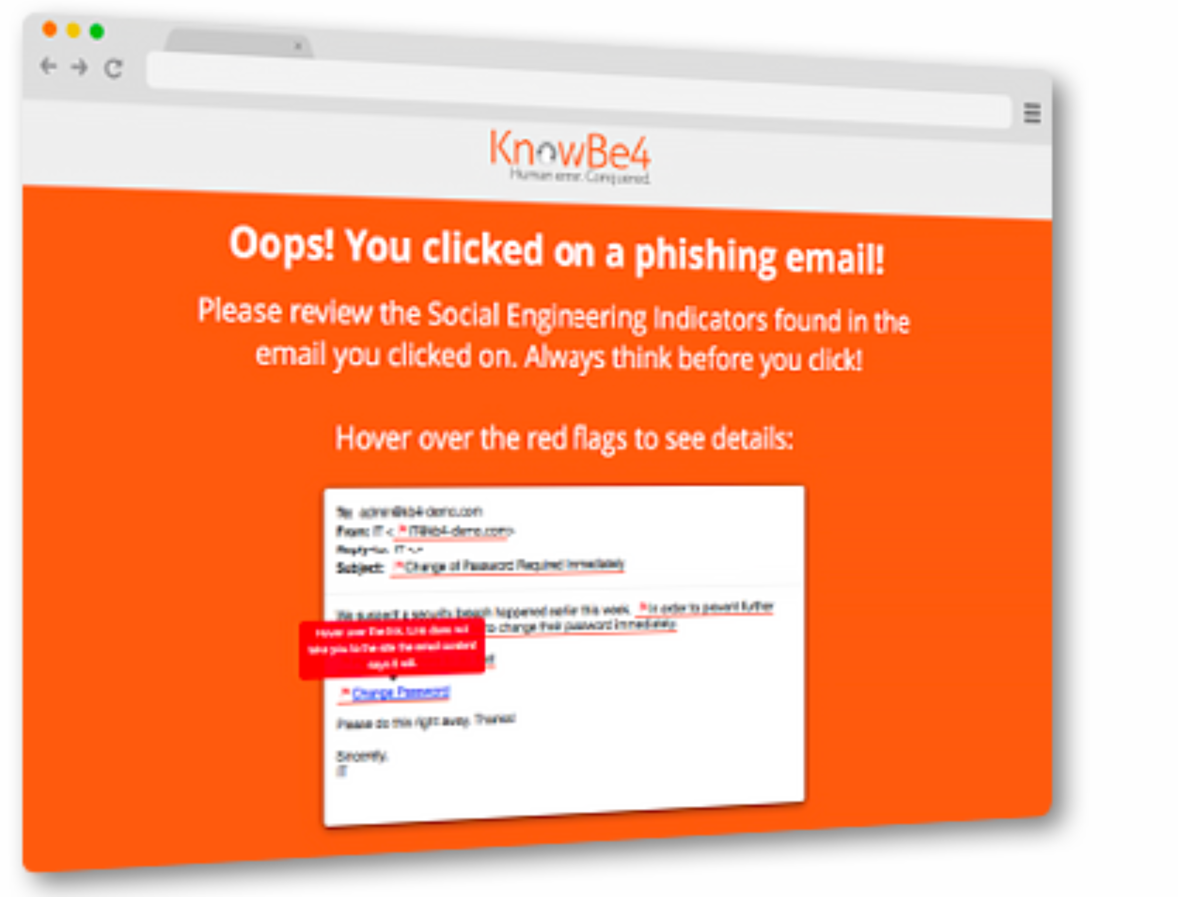 Thông báo khi người dùng nhấp vào email phishing mô phỏng