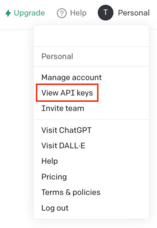 Chọn "View API keys" (Xem khóa API)