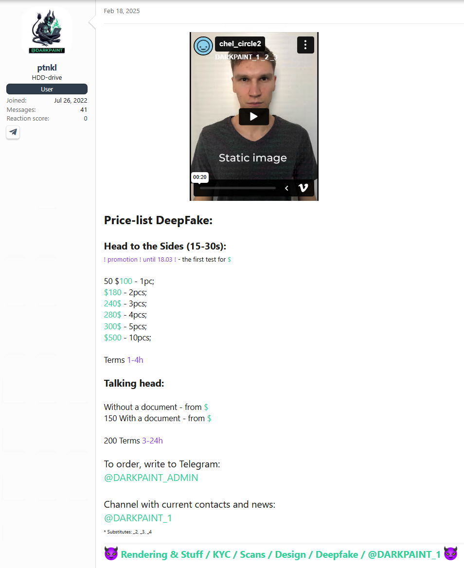 Dịch vụ Deepfake rao bán công khai trên dark web