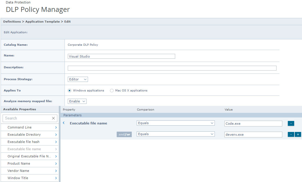 Định nghĩa DLP cho Application Template